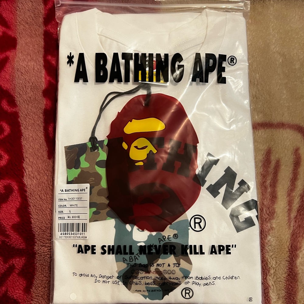 Bape White and Red Short Sleeve Tee